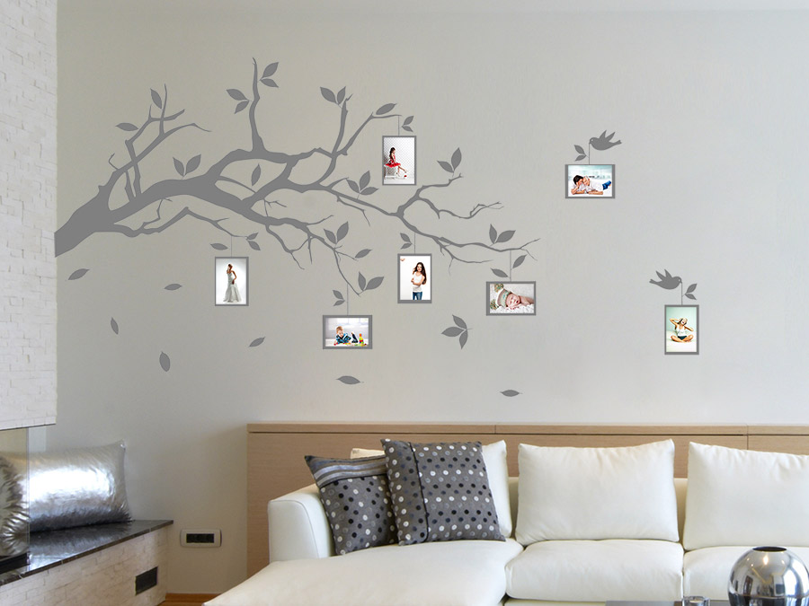 Wandtattoo ast mit fotorahmen von wandtattoo.de Farbkombinationen wohnzimmer grau