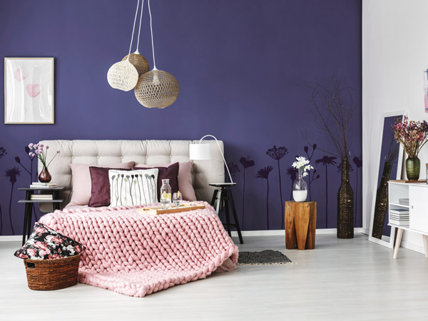 Ideen für die violette Schlafzimmerwand