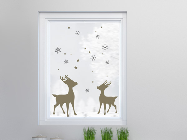 Wandtattoo Fensterbild zu Weihnachten Rentiere mit Schneeflocken
