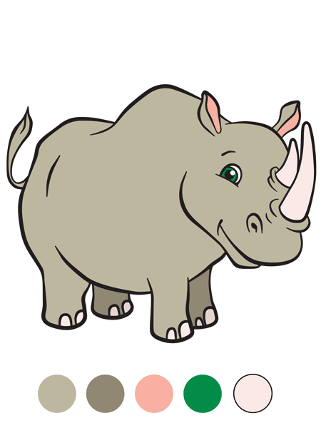 Ausmalbild Nashorn mit Farben 