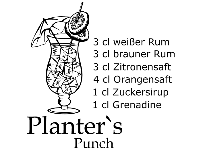 Wandtattoo Planter's Punch Cocktailrezepte WANDTATTOO.DE