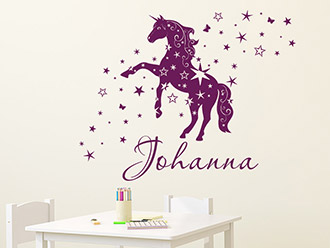 Wandtattoo Einhorn mit Sternen und Name