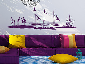Wandtattoo Landschaft mit Kranichen