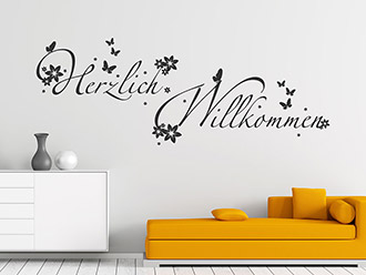 Wandtattoo Verspieltes Herzlich Willkommen