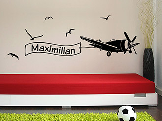 Wandtattoo Flugzeug mit Name