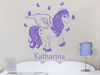 Wandtattoo Fliegendes Pony mit Wunschname