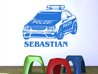 Wandtattoo Polizeiauto mit Wunschname