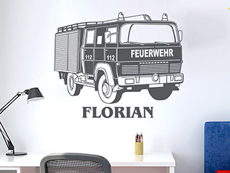 Wandtattoo Feuerwehrauto mit Wunschname