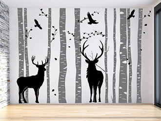 Wandtattoo Wald mit Hirschen
