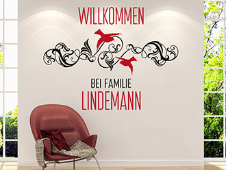 Wandtattoo Willkommen mit Ornament und Wunschname