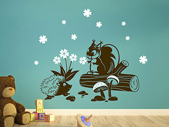 Wandtattoo Eichhörnchen und Igel