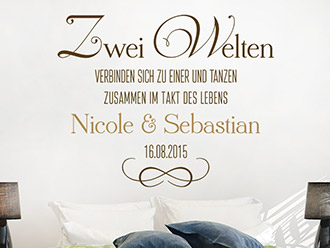 Wandtattoo Zwei Welten mit Namen und Datum