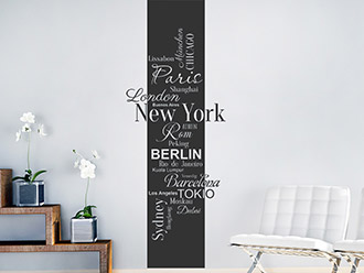 Wandtattoo Banner Weltstädte Schriften