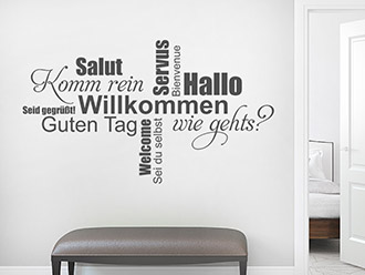 Wandtattoo Wortwolke Begrüßungen