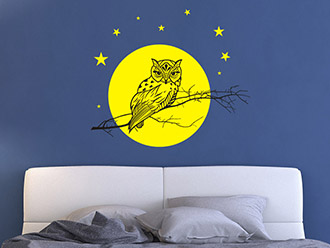 Wandtattoo Nachteule mit Mond und Sternen