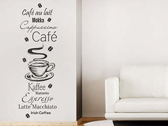 Wandtattoo Kaffee Spezialitäten mit Kaffeebohnen