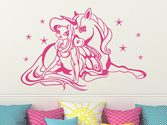 Wandtattoo Prinzessin mit Einhorn