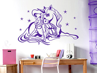 Wandtattoo Prinzessin mit Einhorn