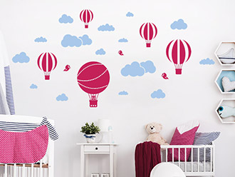 Wandtattoo Set Wolken und Heißluftballons