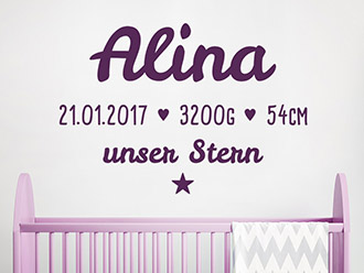 Wandtattoo Babyname mit Geburtsdaten