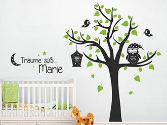 Wandtattoo Träume süß mit Name und Baum