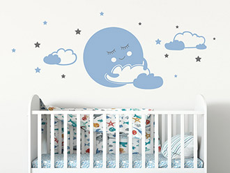 Wandtattoo Mond mit Wolken und Sternen