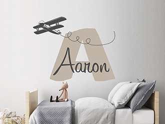 Wandtattoo Name mit Flugzeug