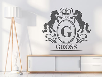 Wandtattoo Wappen mit Pferden und Name