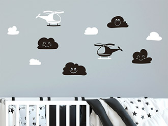 Wandtattoo Set Hubschrauber und Wolken