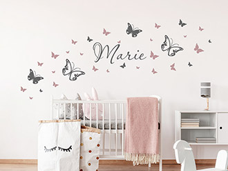 Wandtattoo Kinderzimmer Namen  19 Schmetterlinge+Sternen Baby personalisiert 