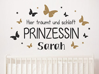 Wandtattoo Prinzessin mit Name und Schmetterlingen