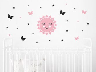 Wandtattoo Sonne Schmetterlinge Sterne