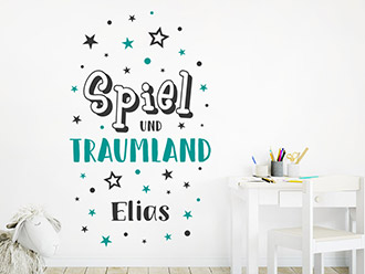 Wandtattoo Spiel und Traumland mit Name