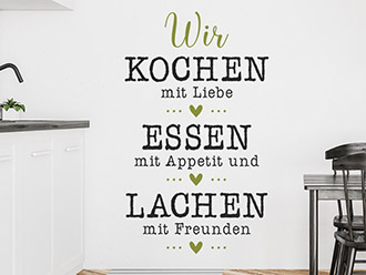 Wandtattoo Wir kochen mit Liebe Küchenspruch WANDTATTOO.DE