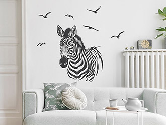 Wandtattoo Zebra mit Vogelschwarm