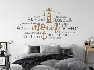 Wandtattoo Wortwolke mit Anker und Leuchtturm