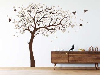 Wandtattoo Großer Blätterbaum mit fliegenden Vögeln