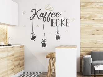 Wandtattoo Kaffee Ecke mit Tassen und Kaffeebohnen