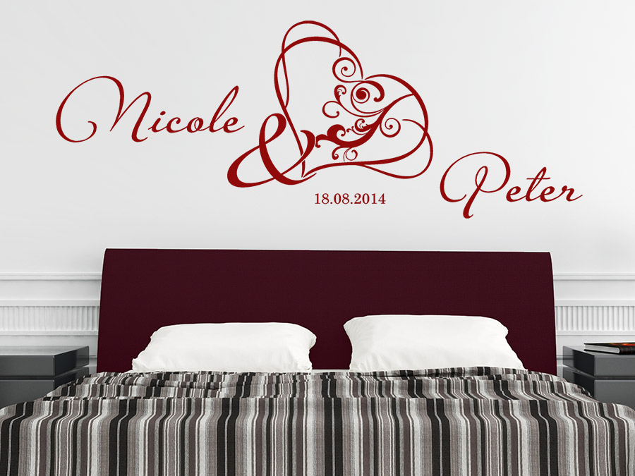 Wandtattoo herzornament zur hochzeit mit namen bei homesticker.de