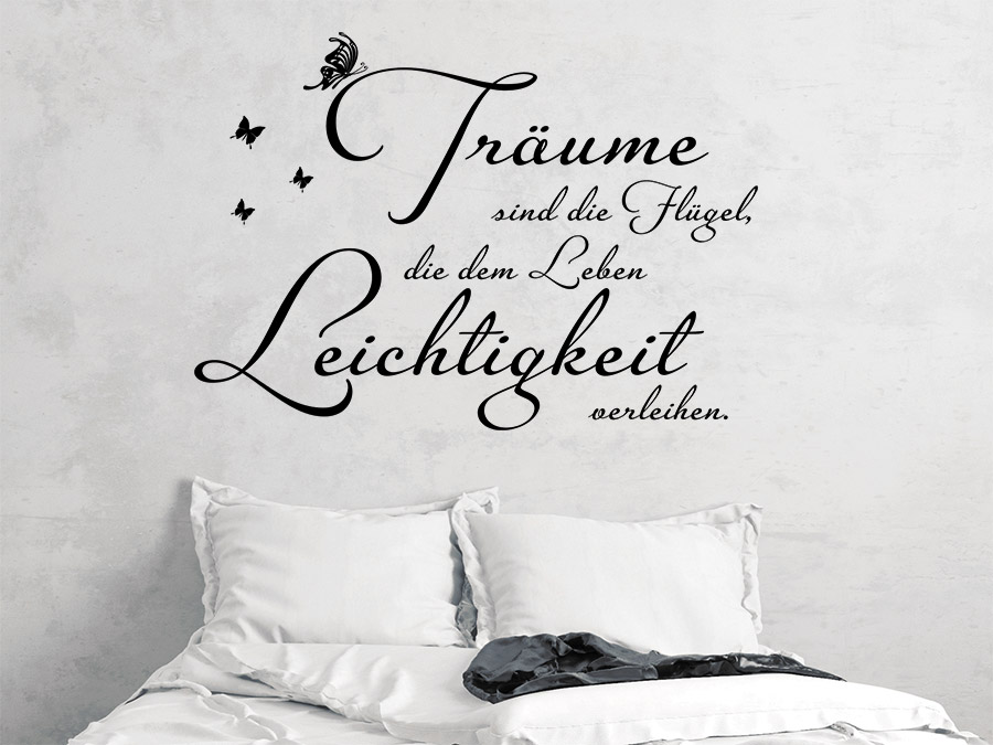 Wandtattoo Spruch im Schlafzimmer.