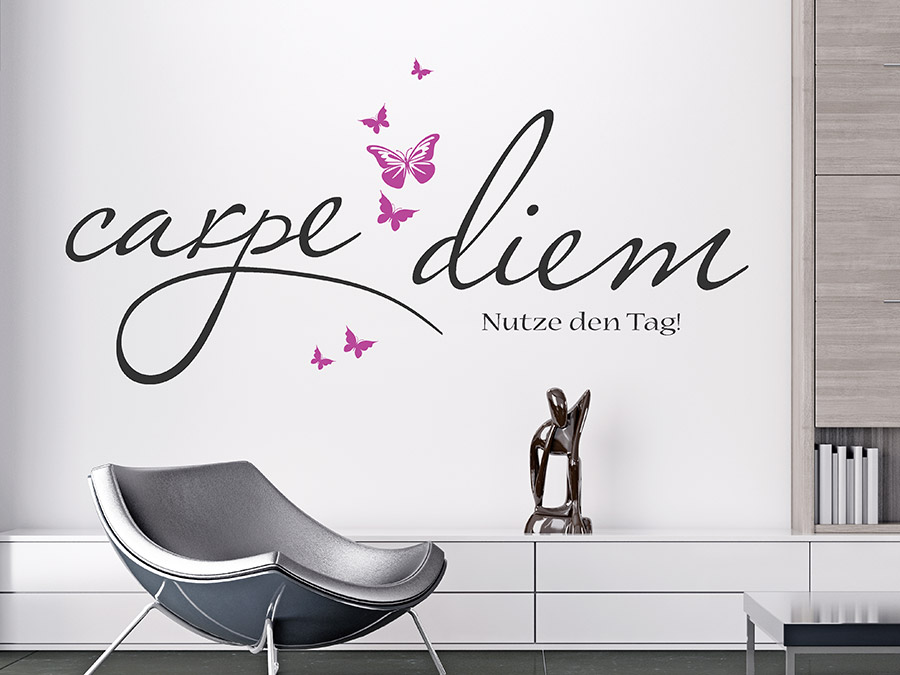 Wandtattoo Carpe Diem mit Schmetterlingsschwarm