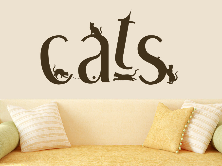 Katzen Buchstaben auf - Cats Wandtattoo