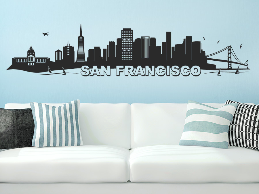Wandtattoo San Francisco Stadt Skyline Silhouette Aufkleber Wand Tattoo #2085 