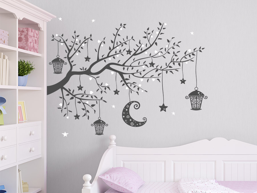 Wandtattoo ast mit sternen und laternen bei homesticker.de