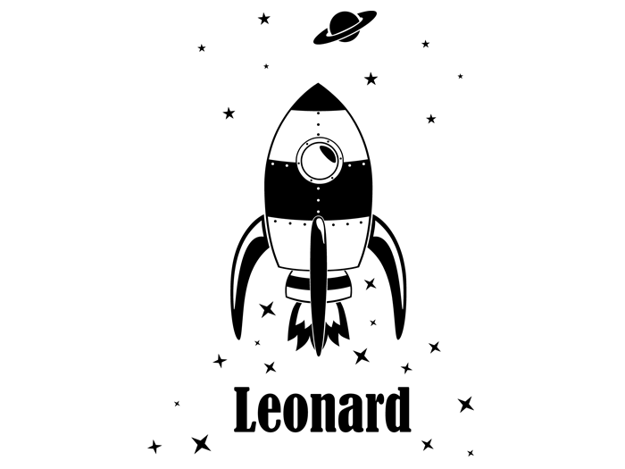 Wandtattoo Rakete mit Wunschname und Sternen | WANDTATTOO.DE