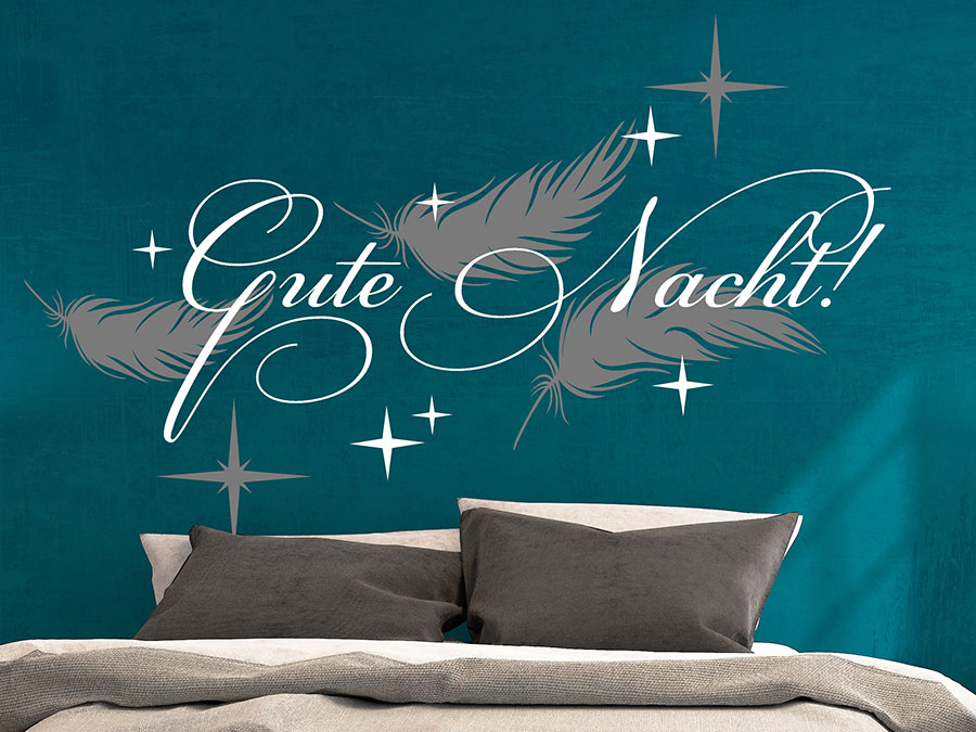 Wandtattoo gute nacht mit sternen und federn bei homesticker.de