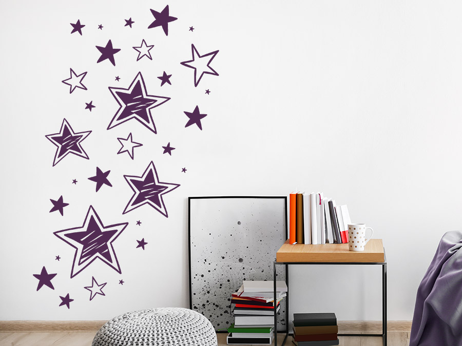 A435 Wandtattoo Mit 95 Sternen – 72x60 Cm, Grau, Selbstklebend Auf Vinyl, Für Wanddeko