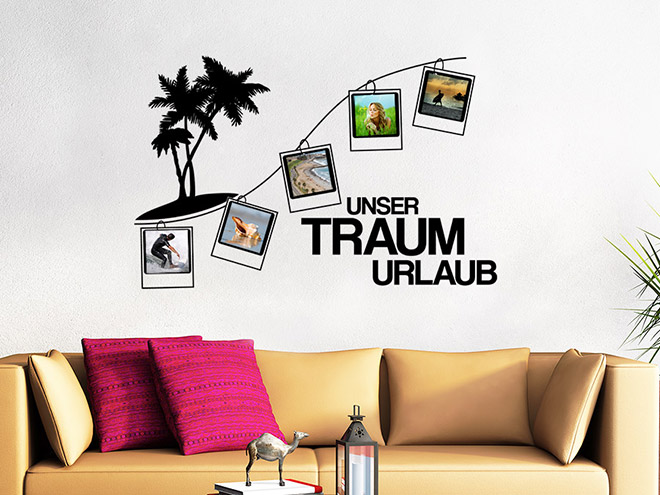 Wandtattoo Insel mit Delfinen und Palmen Wandtattoo.de