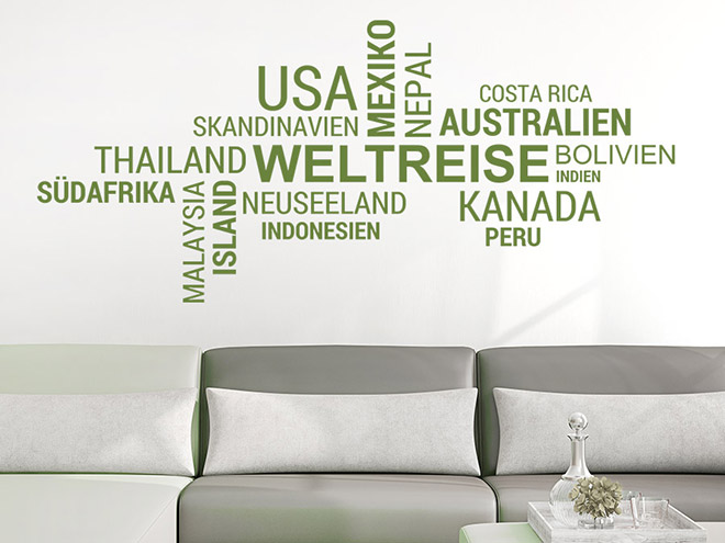 Wandtattoo Weltreise Wortwolke | WANDTATTOO.DE