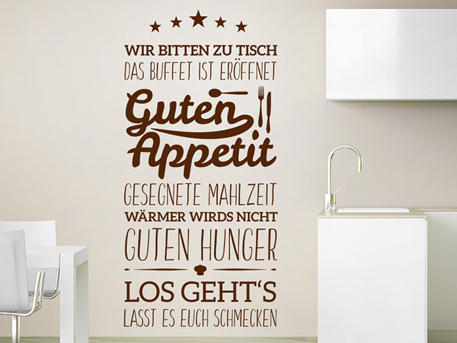 Wandtattoo „Guten Appetit“: 90 Cm X 35 Cm, Wählbar In 40 Farben & 3 Größen – Selbstklebend & Entfernen